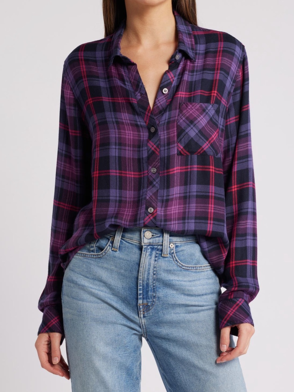Rails Purple Plaid Button-Down Shirt with Pink Accents